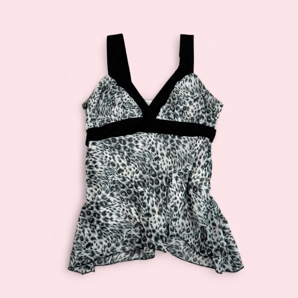 Vintage y2k No Boundaries black & grey leopard print babydoll tie back tank top
